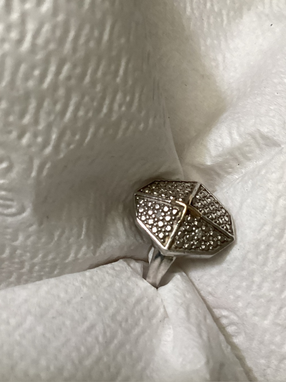 Silver Geometric Pavé Ring - Silver